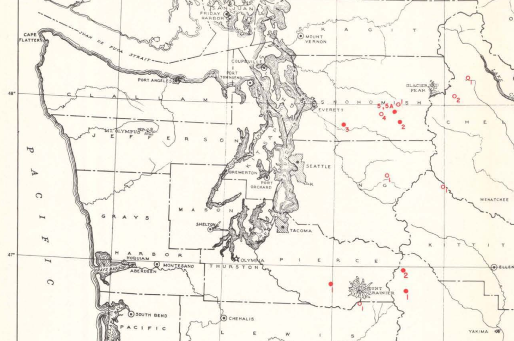 Map of western washington showing old uranium findings