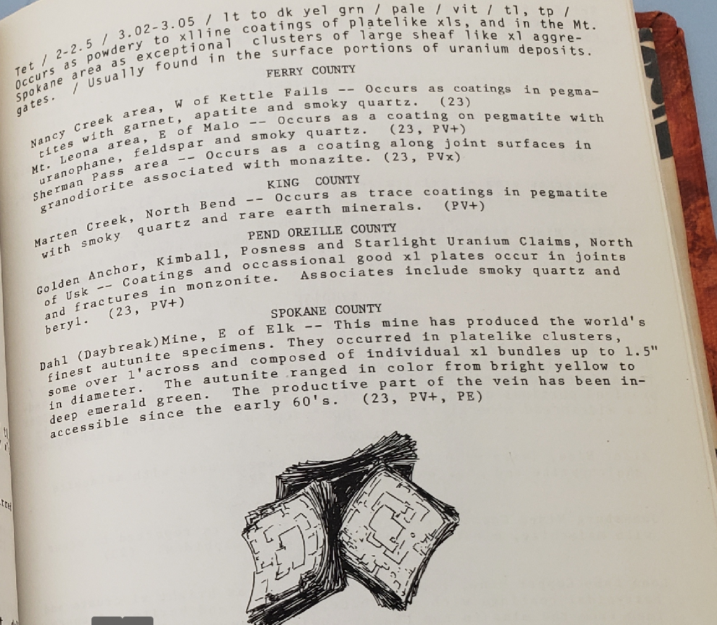 Page from "Minerals of Washington" by Bart Cannon 1975