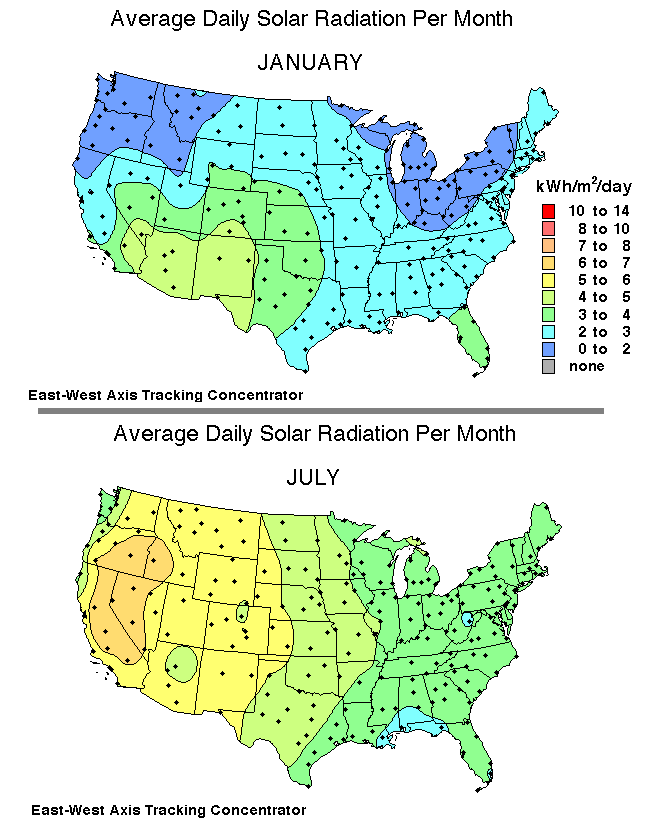 US
map showing less sun in winter